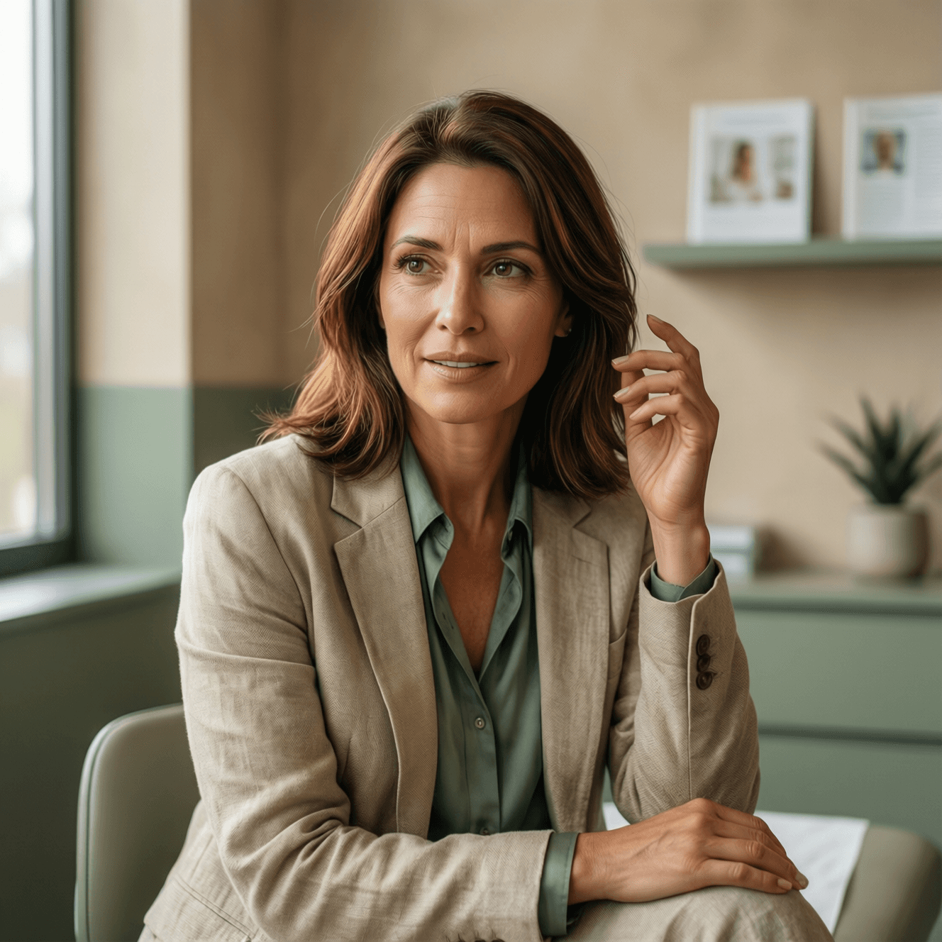 Temple Hair Restoration Cost Case Study for Emily Temple hair restoration cost case example showing a female consultation portrait for Emily