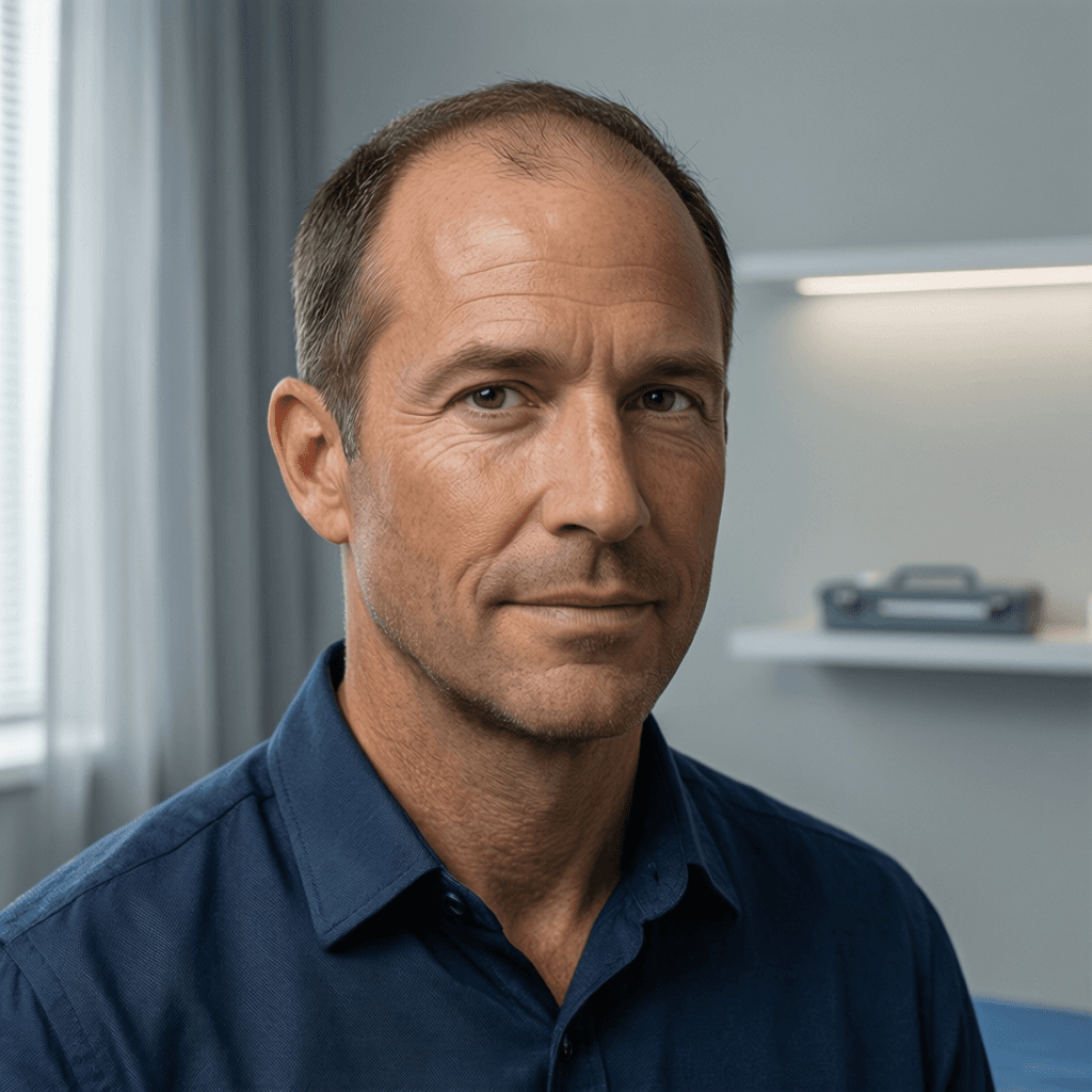 What Is the Cost of Hair Transplant Surgery? Case Study: Oliver, 46 What Is the Cost of Hair Transplant Surgery? Case Study: Oliver, 46 portrait showing a realistic patient consultation example
